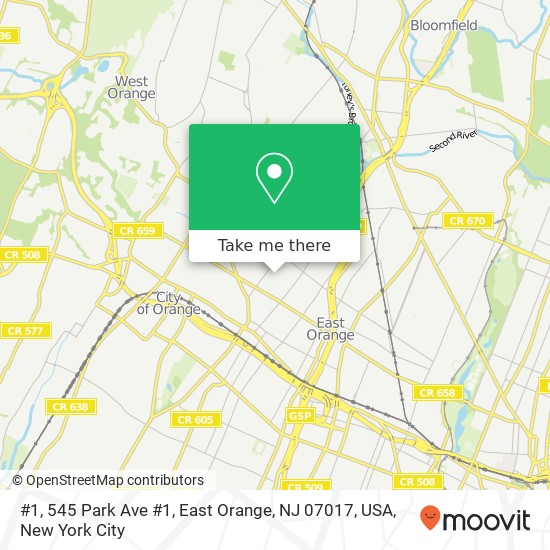 Mapa de #1, 545 Park Ave #1, East Orange, NJ 07017, USA