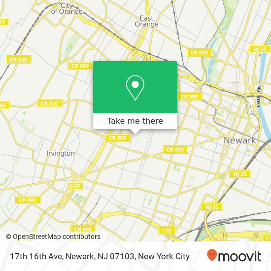 Mapa de 17th 16th Ave, Newark, NJ 07103