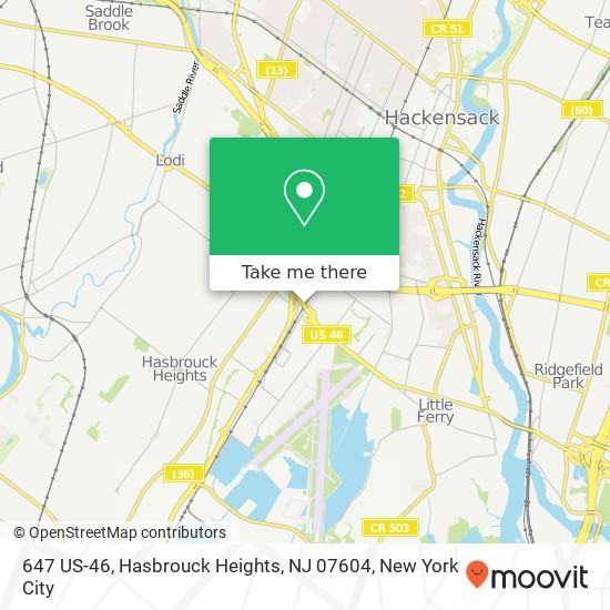 Mapa de 647 US-46, Hasbrouck Heights, NJ 07604