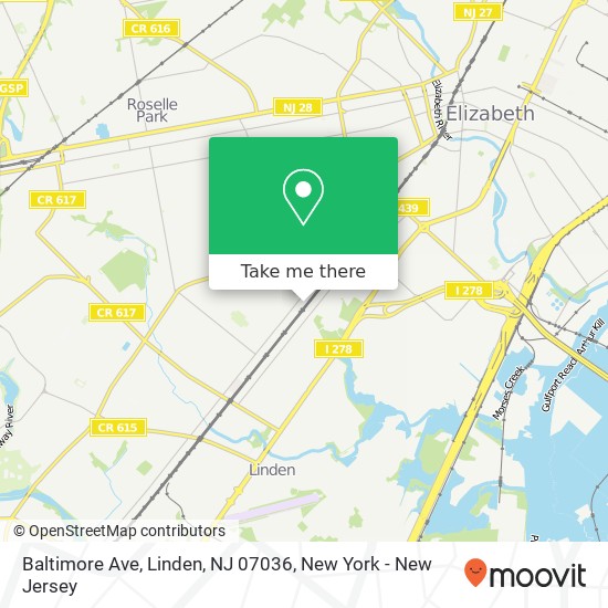 Mapa de Baltimore Ave, Linden, NJ 07036