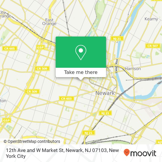 12th Ave and W Market St, Newark, NJ 07103 map