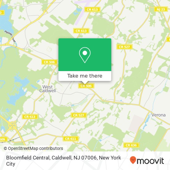 Mapa de Bloomfield Central, Caldwell, NJ 07006