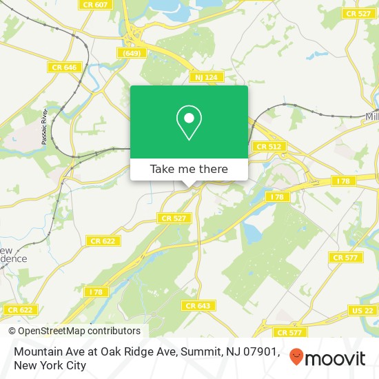 Mountain Ave at Oak Ridge Ave, Summit, NJ 07901 map