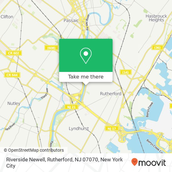 Mapa de Riverside Newell, Rutherford, NJ 07070