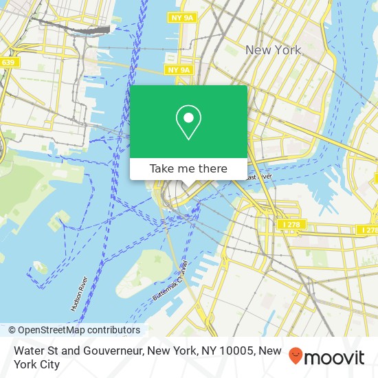 Mapa de Water St and Gouverneur, New York, NY 10005