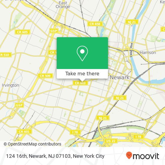 Mapa de 124 16th, Newark, NJ 07103