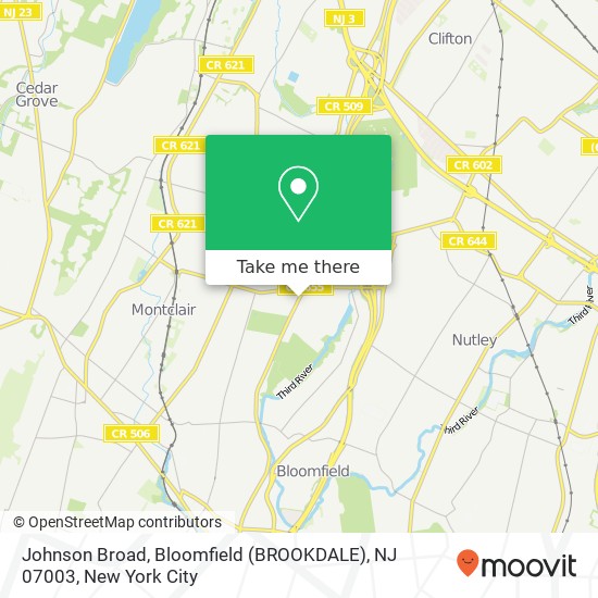 Mapa de Johnson Broad, Bloomfield (BROOKDALE), NJ 07003