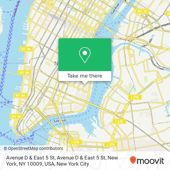 Mapa de Avenue D & East 5 St, Avenue D & East 5 St, New York, NY 10009, USA