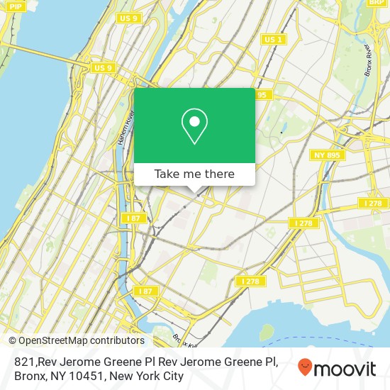 Mapa de 821,Rev Jerome Greene Pl Rev Jerome Greene Pl, Bronx, NY 10451