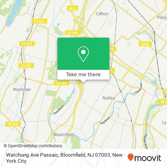 Mapa de Watchung Ave Passaic, Bloomfield, NJ 07003