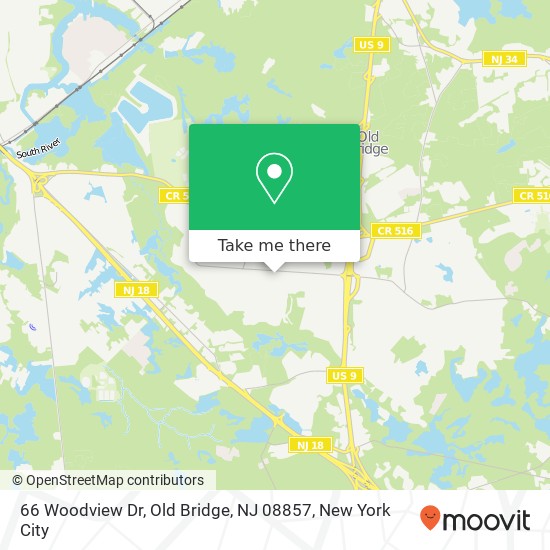 Mapa de 66 Woodview Dr, Old Bridge, NJ 08857