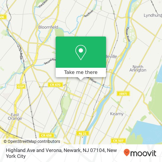 Highland Ave and Verona, Newark, NJ 07104 map