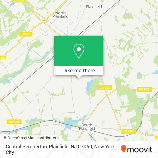 Mapa de Central Pemberton, Plainfield, NJ 07060