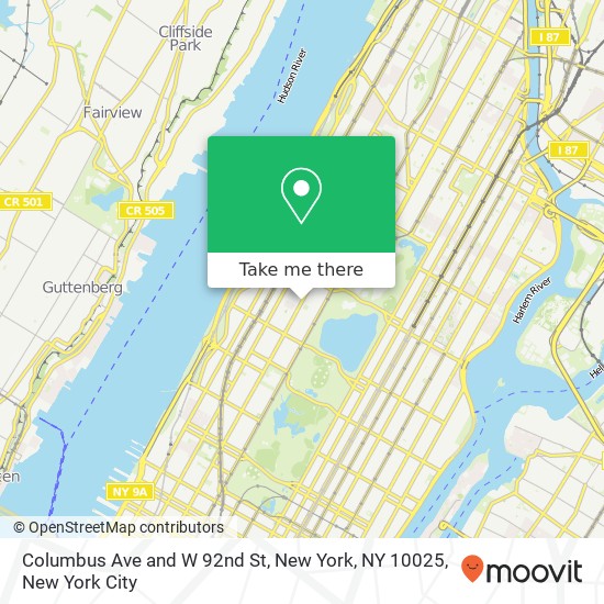 Columbus Ave and W 92nd St, New York, NY 10025 map