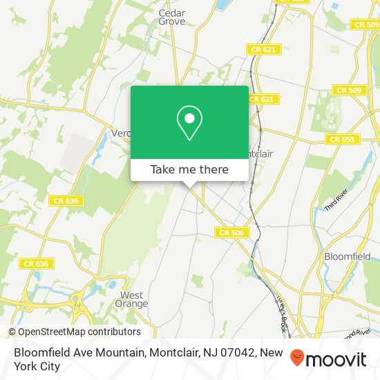 Mapa de Bloomfield Ave Mountain, Montclair, NJ 07042