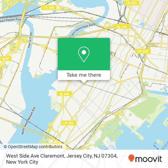 Mapa de West Side Ave Claremont, Jersey City, NJ 07304