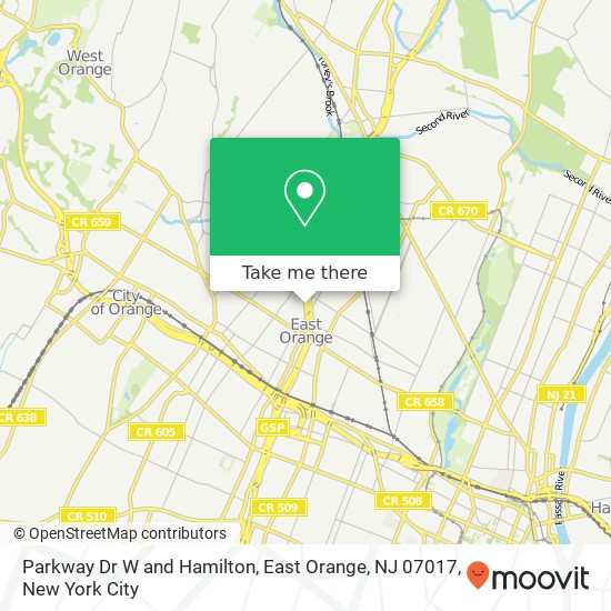 Parkway Dr W and Hamilton, East Orange, NJ 07017 map