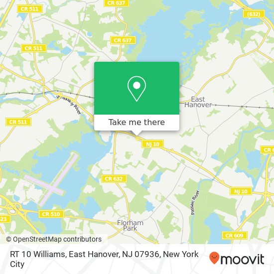 Mapa de RT 10 Williams, East Hanover, NJ 07936