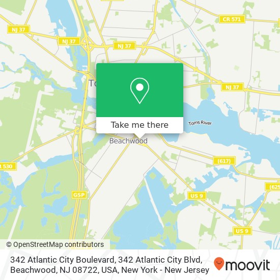 Mapa de 342 Atlantic City Boulevard, 342 Atlantic City Blvd, Beachwood, NJ 08722, USA