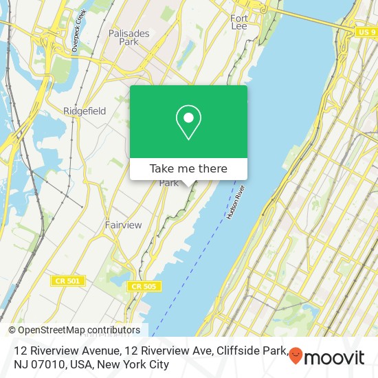 Mapa de 12 Riverview Avenue, 12 Riverview Ave, Cliffside Park, NJ 07010, USA