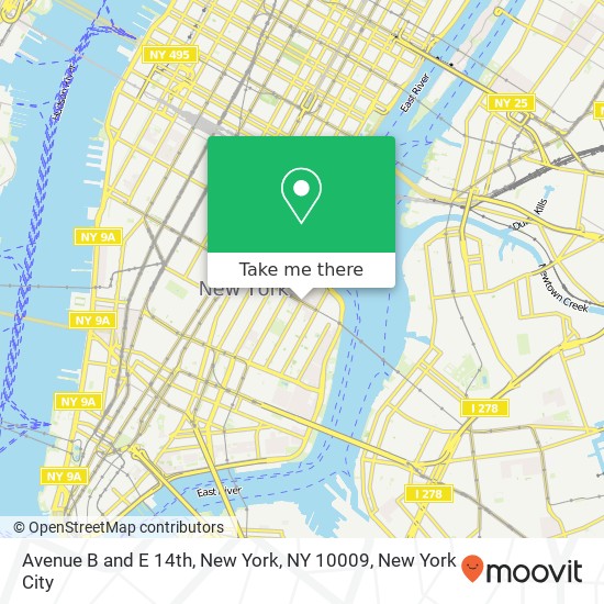 Mapa de Avenue B and E 14th, New York, NY 10009