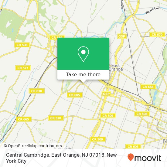 Mapa de Central Cambridge, East Orange, NJ 07018