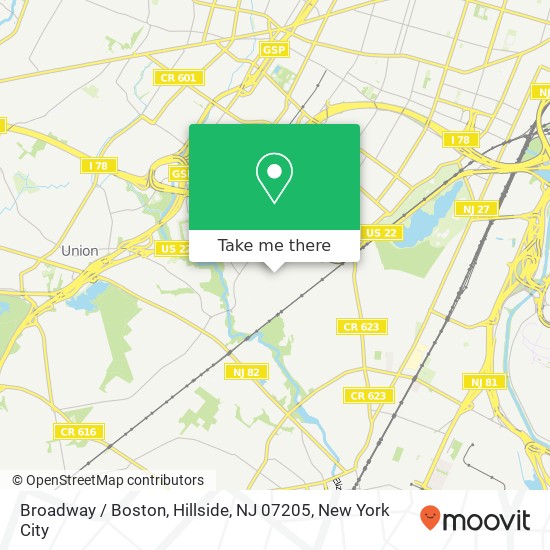 Mapa de Broadway / Boston, Hillside, NJ 07205