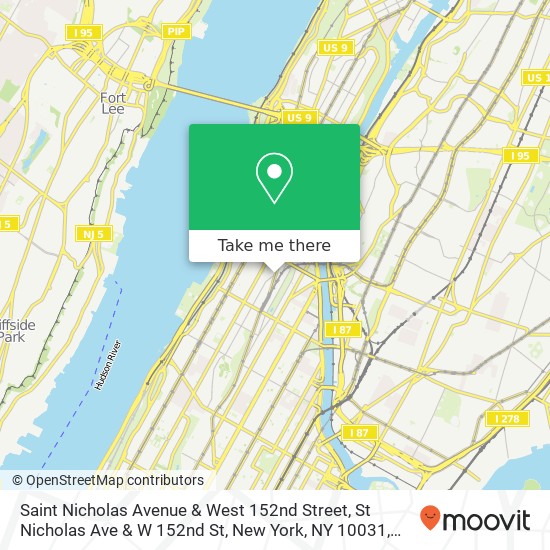 Mapa de Saint Nicholas Avenue & West 152nd Street, St Nicholas Ave & W 152nd St, New York, NY 10031, USA