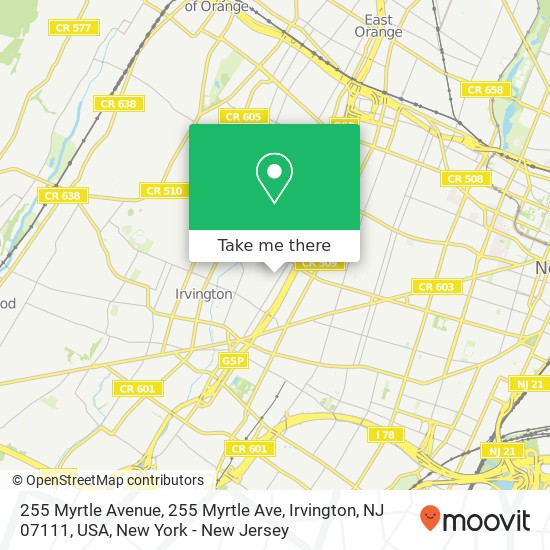 Mapa de 255 Myrtle Avenue, 255 Myrtle Ave, Irvington, NJ 07111, USA