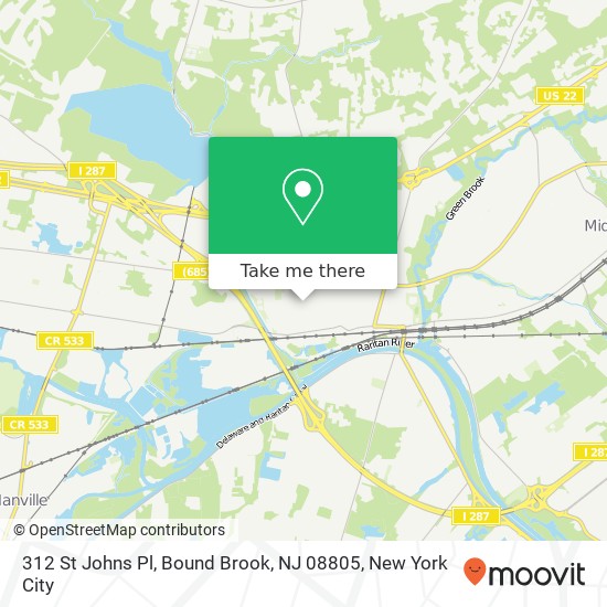 Mapa de 312 St Johns Pl, Bound Brook, NJ 08805