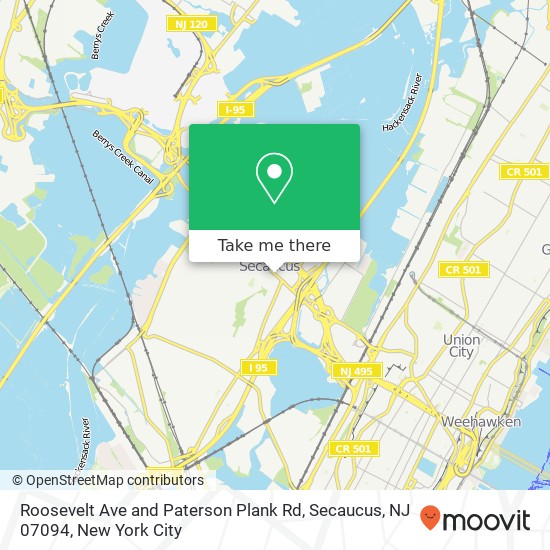 Mapa de Roosevelt Ave and Paterson Plank Rd, Secaucus, NJ 07094