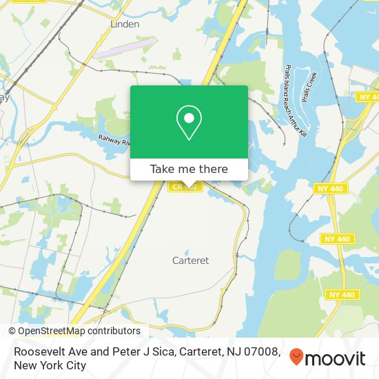 Mapa de Roosevelt Ave and Peter J Sica, Carteret, NJ 07008