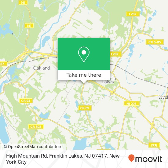 Mapa de High Mountain Rd, Franklin Lakes, NJ 07417