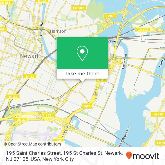 Mapa de 195 Saint Charles Street, 195 St Charles St, Newark, NJ 07105, USA
