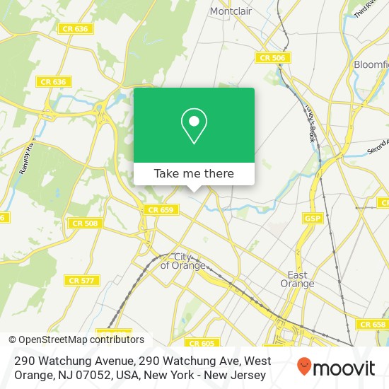 290 Watchung Avenue, 290 Watchung Ave, West Orange, NJ 07052, USA map