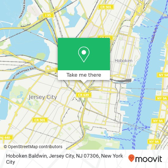 Mapa de Hoboken Baldwin, Jersey City, NJ 07306