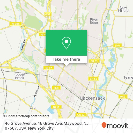 Mapa de 46 Grove Avenue, 46 Grove Ave, Maywood, NJ 07607, USA