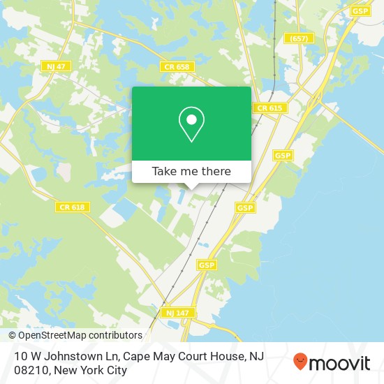 Mapa de 10 W Johnstown Ln, Cape May Court House, NJ 08210