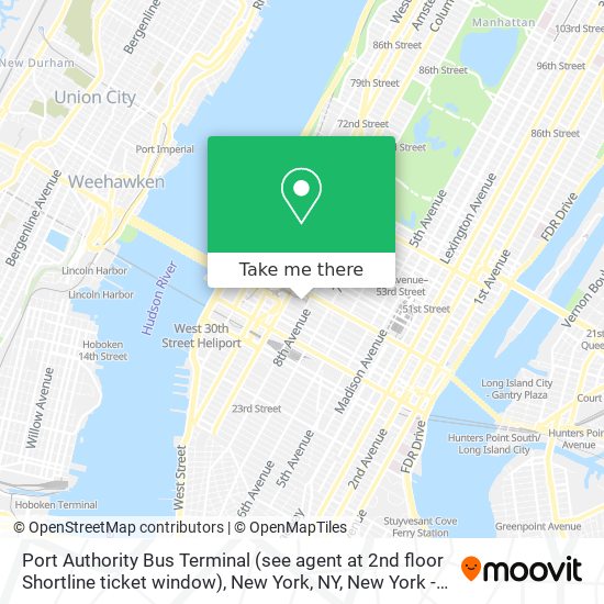 Mapa de Port Authority Bus Terminal (see agent at 2nd floor Shortline ticket window), New York, NY