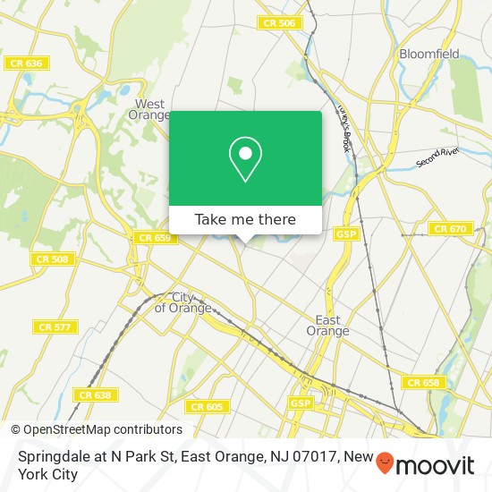 Mapa de Springdale at N Park St, East Orange, NJ 07017