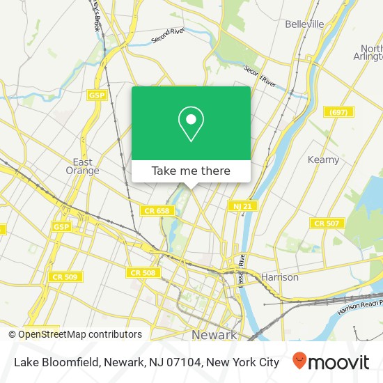 Mapa de Lake Bloomfield, Newark, NJ 07104