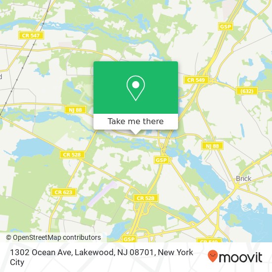 Mapa de 1302 Ocean Ave, Lakewood, NJ 08701