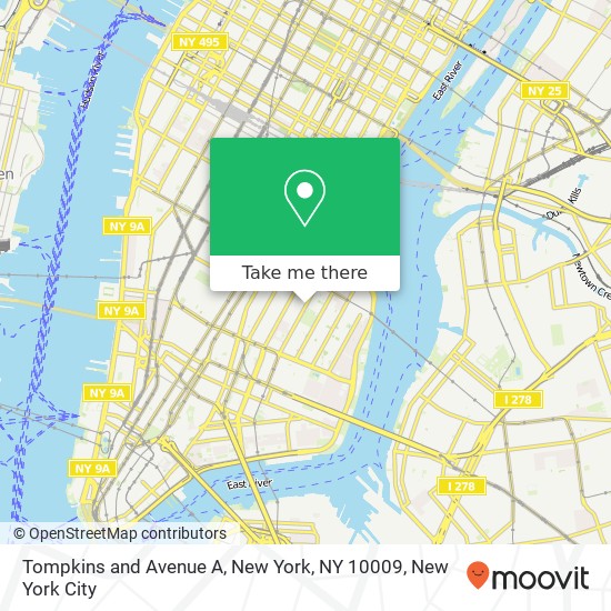 Tompkins and Avenue A, New York, NY 10009 map