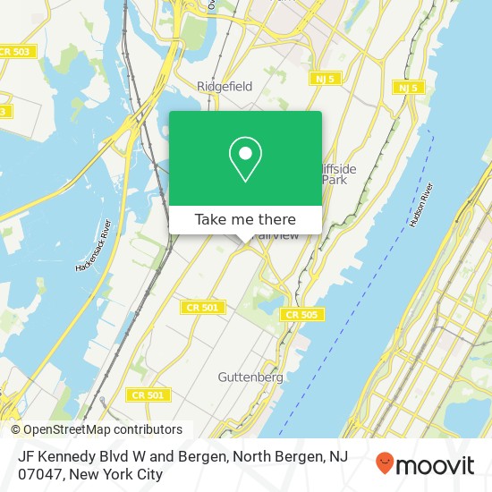 Mapa de JF Kennedy Blvd W and Bergen, North Bergen, NJ 07047