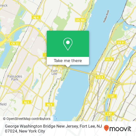 Mapa de George Washington Bridge New Jersey, Fort Lee, NJ 07024