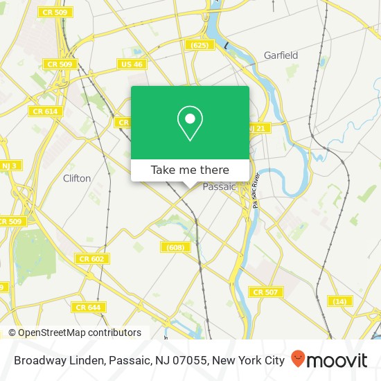 Mapa de Broadway Linden, Passaic, NJ 07055