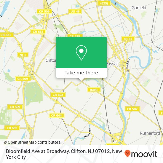 Mapa de Bloomfield Ave at Broadway, Clifton, NJ 07012