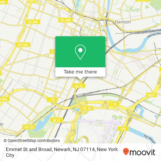 Emmet St and Broad, Newark, NJ 07114 map