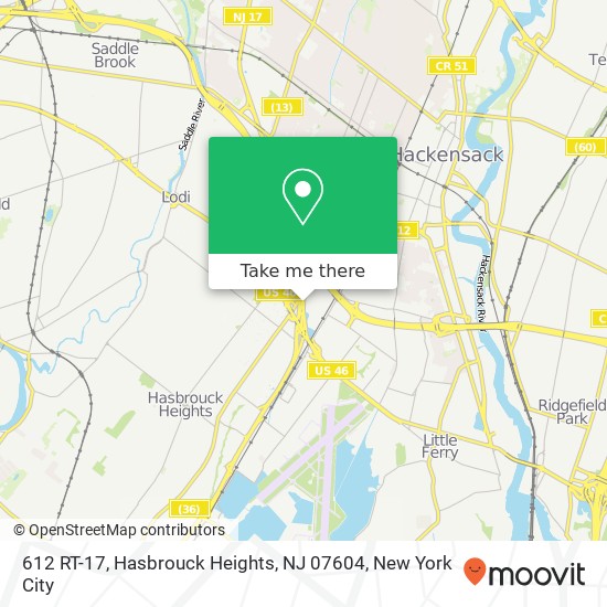 Mapa de 612 RT-17, Hasbrouck Heights, NJ 07604