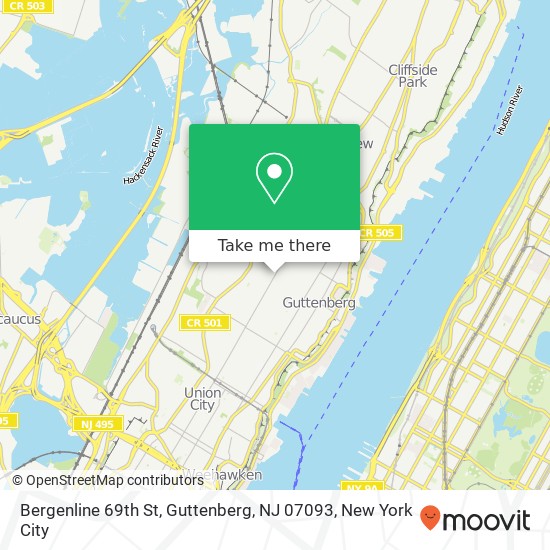 Mapa de Bergenline 69th St, Guttenberg, NJ 07093